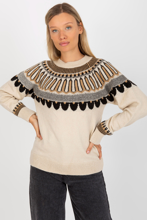 Bēšs klasisks sieviešu džemperis ar...