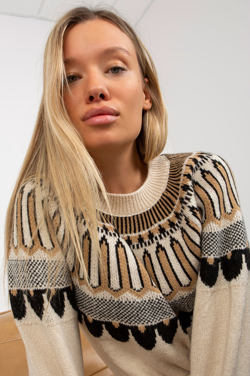 Bēšs klasisks sieviešu džemperis ar...