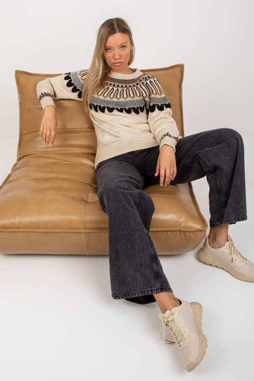 Bēšs klasisks sieviešu džemperis ar...