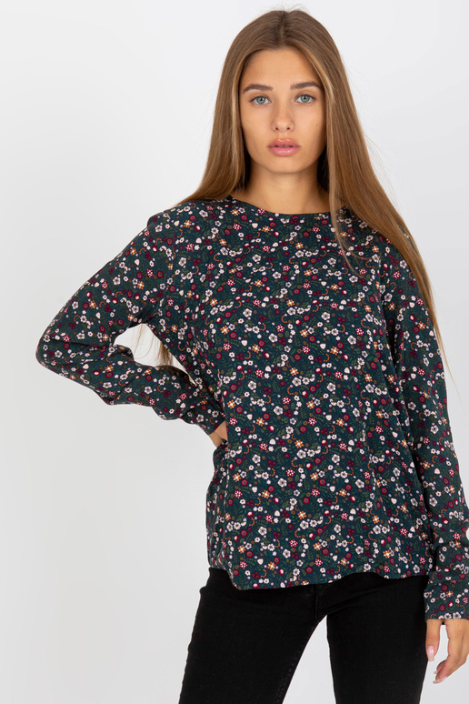 Tumši zila sieviešu blūze ar ziediem Tumši zila sieviešu blūze ar ziediem