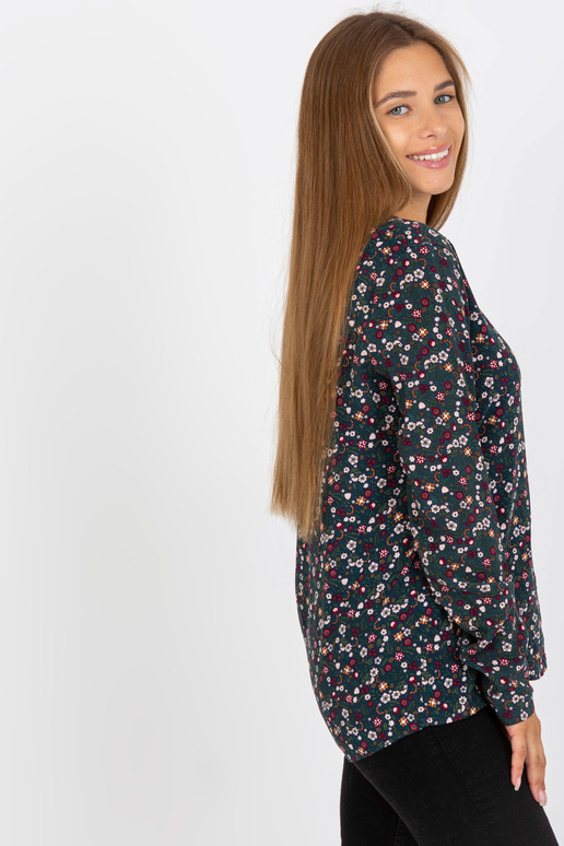 Tumši zila sieviešu blūze ar ziediem Tumši zila sieviešu blūze ar ziediem