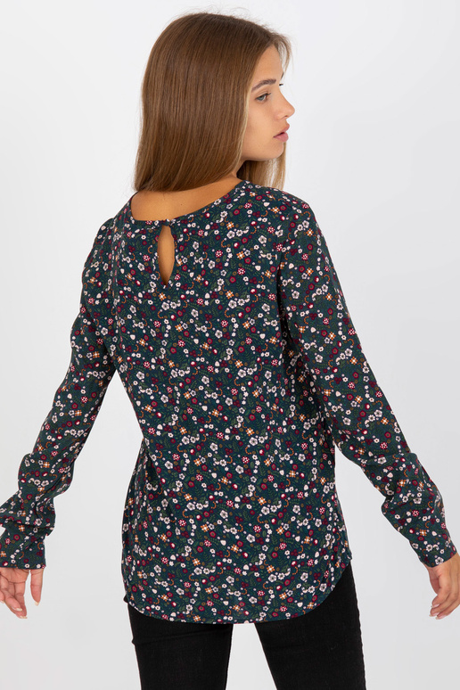 Tumši zila sieviešu blūze ar ziediem Tumši zila sieviešu blūze ar ziediem