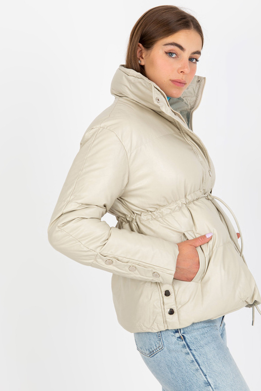 Gaiši bēša eko ādas ziemas jaka ar...