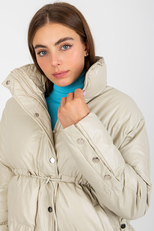 Gaiši bēša eko ādas ziemas jaka ar...