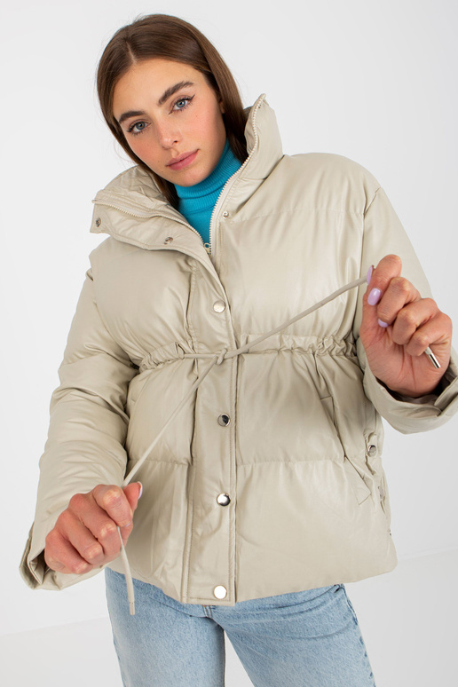 Gaiši bēša eko ādas ziemas jaka ar...