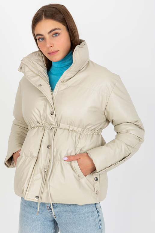 Gaiši bēša eko ādas ziemas jaka ar...