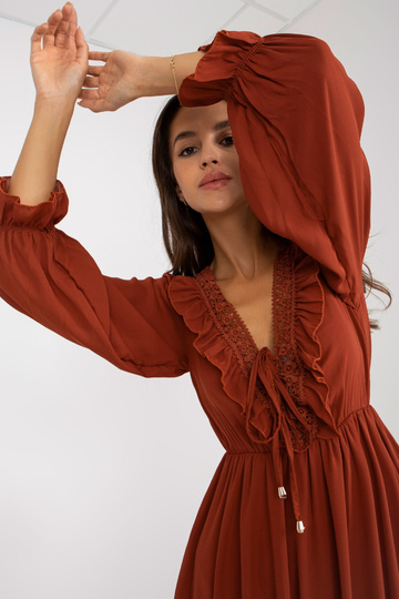 Ķieģeļu mini boho kleita ar...