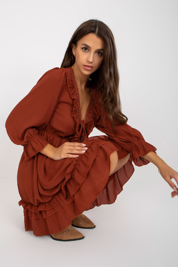 Ķieģeļu mini boho kleita ar... 2