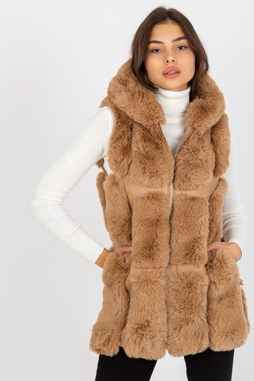 Kamieļu eko ādas veste ar kažokādu un...