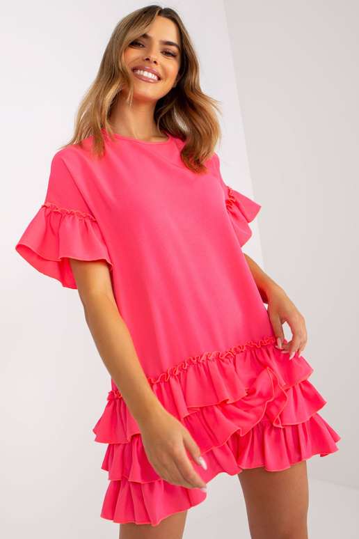 Fluo rozā kleita ar volāniem un īsām...