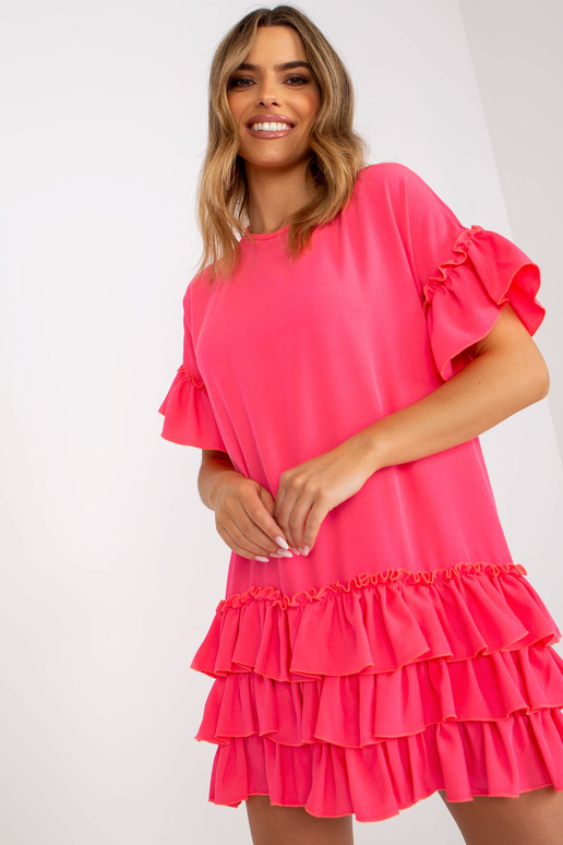 Fluo rozā kleita ar volāniem un īsām...