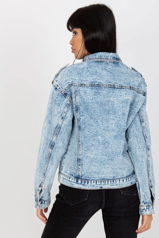 Zila sieviešu džinsu jaka ar kabatām