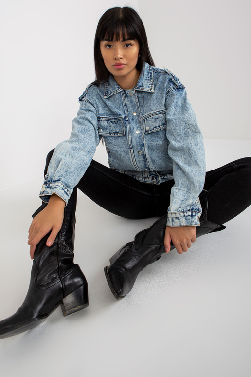 Zila sieviešu džinsu jaka ar kabatām