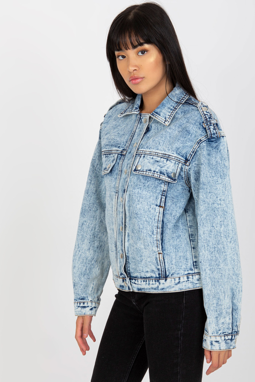 Zila sieviešu džinsu jaka ar kabatām