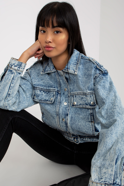 Zila sieviešu džinsu jaka ar kabatām