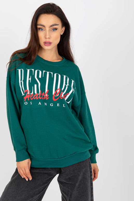 Tumši zaļa kokvilnas apdrukas džemperis Tumši zaļa kokvilnas apdrukas džemperis