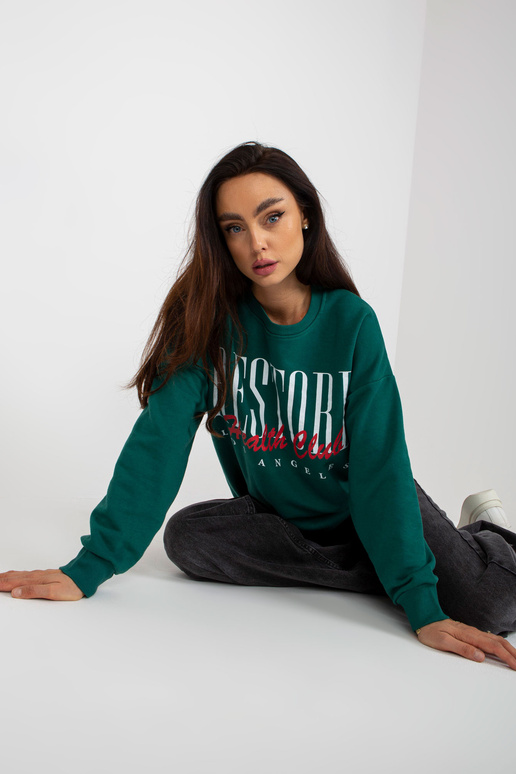 Tumši zaļa kokvilnas apdrukas džemperis Tumši zaļa kokvilnas apdrukas džemperis