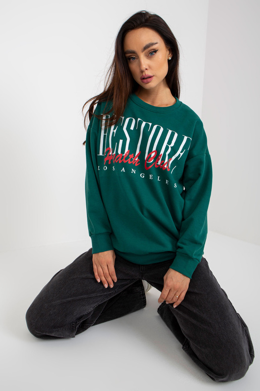 Tumši zaļa kokvilnas apdrukas džemperis Tumši zaļa kokvilnas apdrukas džemperis