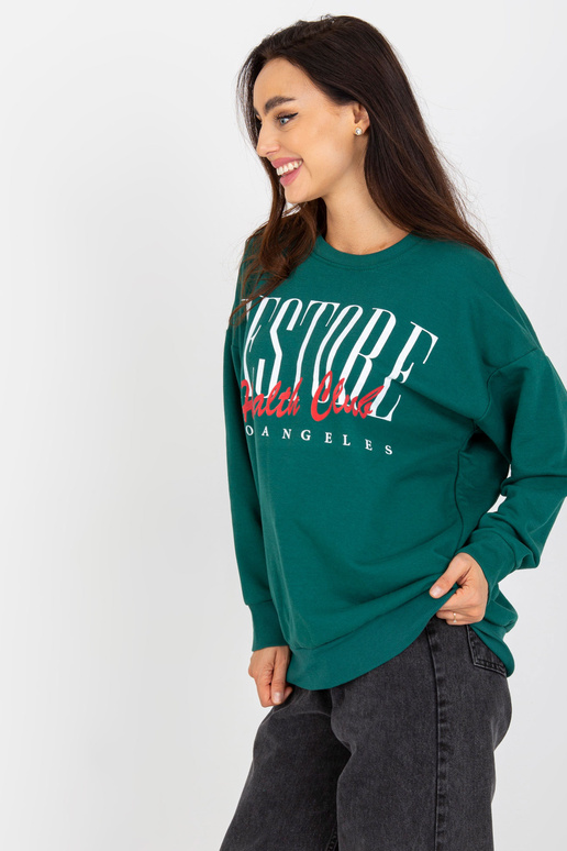 Tumši zaļa kokvilnas apdrukas džemperis Tumši zaļa kokvilnas apdrukas džemperis