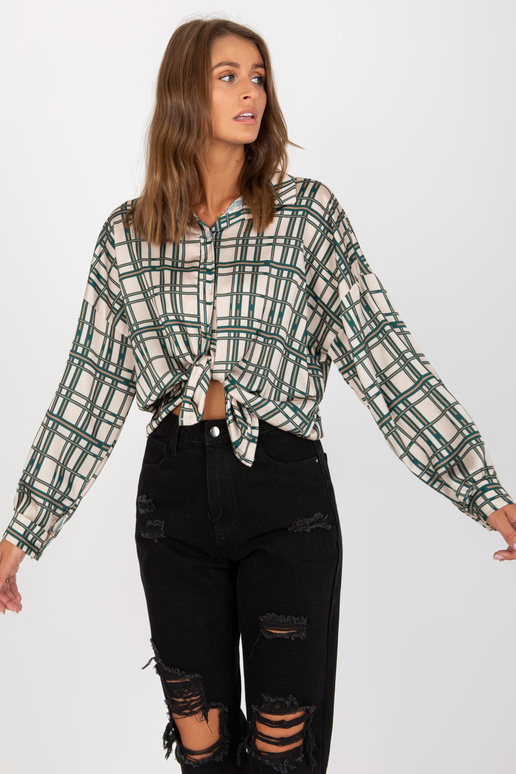 Bēšs rūtains krekls ar satīna imitāciju