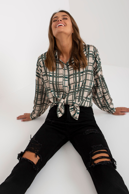 Bēšs rūtains krekls ar satīna imitāciju