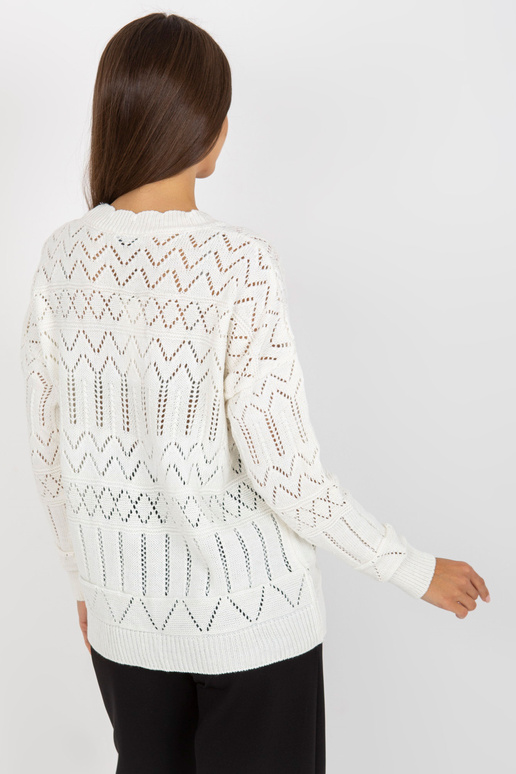 Ecru ažūra vasaras džemperis ar V...