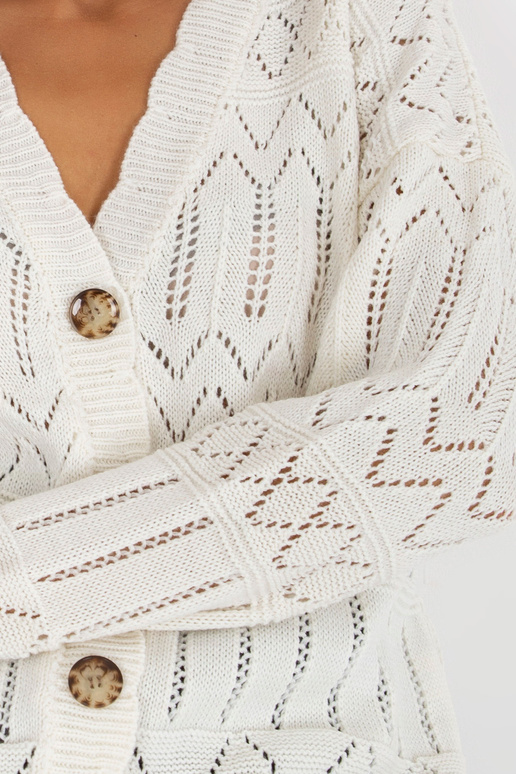 Ecru ažūra vasaras džemperis ar V...