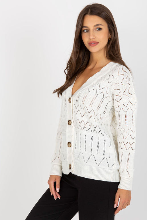 Ecru ažūra vasaras džemperis ar V...