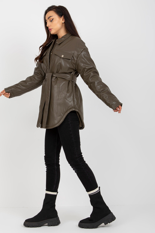 Haki krāsas dūnu jaka no eko ādas ar... Haki krāsas dūnu jaka no eko ādas ar...