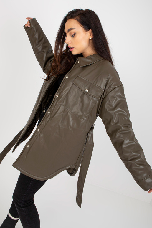 Haki krāsas dūnu jaka no eko ādas ar... Haki krāsas dūnu jaka no eko ādas ar...