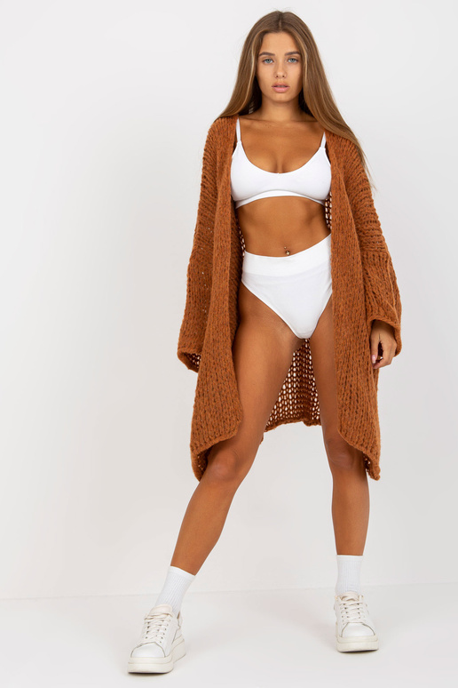 Brūna trikotāžas plata pinuma jaka...