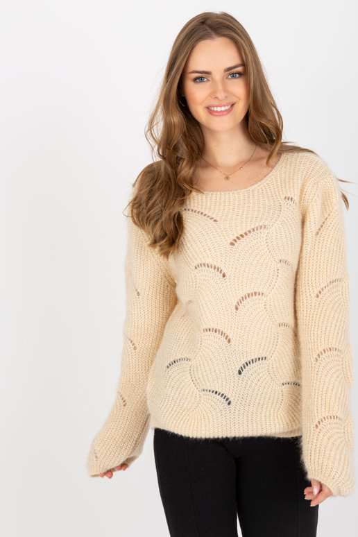 Bēšs ažūra džemperis klasisks ar...
