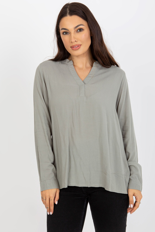 Gaiši zaļa viskozes blūze ar V veida...