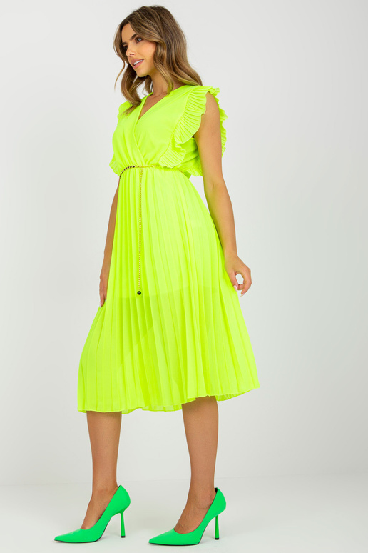 Fluo dzeltena kroku viskozes midi kleita