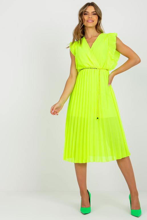 Fluo dzeltena kroku viskozes midi kleita