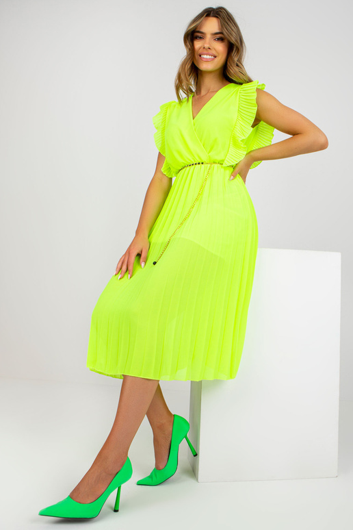 Fluo dzeltena kroku viskozes midi kleita