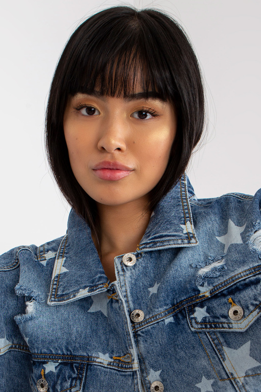 Zila sieviešu džinsa jaka ar apdruku... Zila sieviešu džinsa jaka ar apdruku...