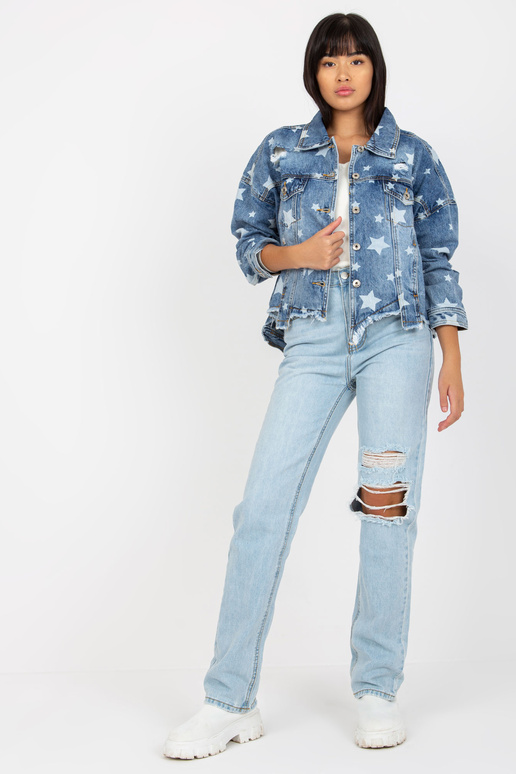 Zila sieviešu džinsa jaka ar apdruku... Zila sieviešu džinsa jaka ar apdruku...