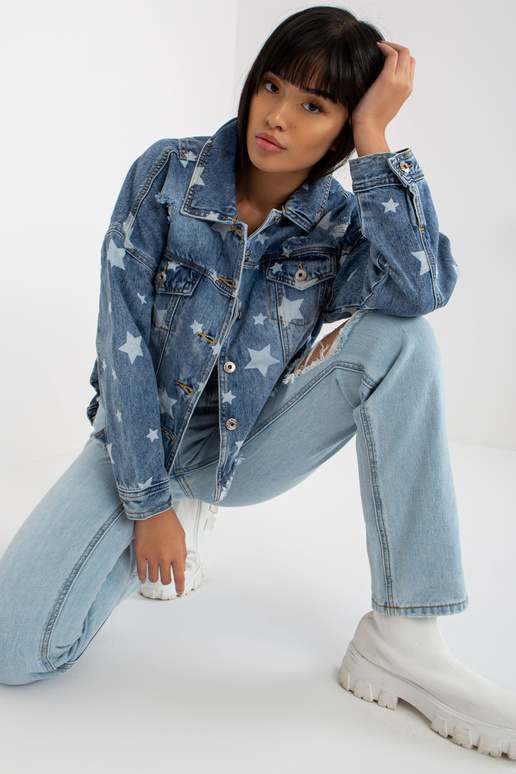 Zila sieviešu džinsa jaka ar apdruku... Zila sieviešu džinsa jaka ar apdruku...