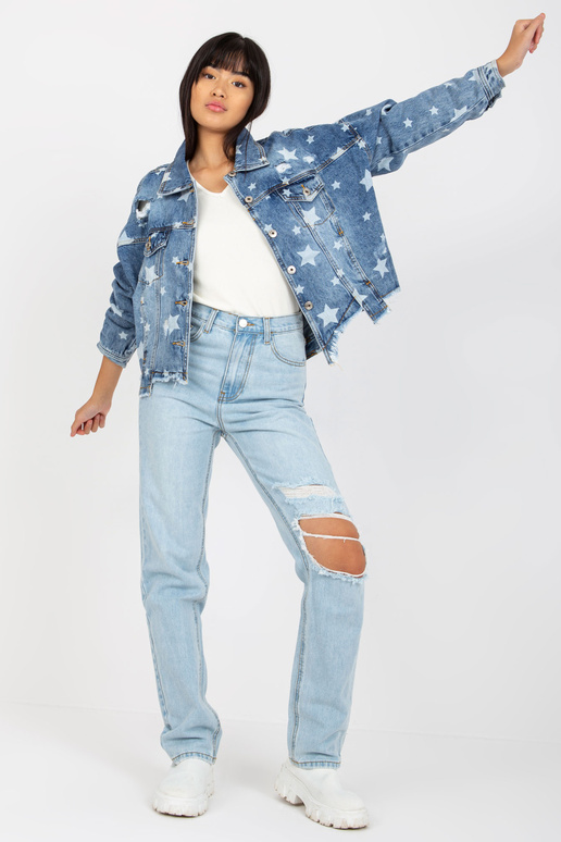 Zila sieviešu džinsa jaka ar apdruku... Zila sieviešu džinsa jaka ar apdruku...