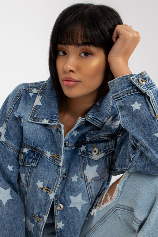 Zila sieviešu džinsa jaka ar apdruku... Zila sieviešu džinsa jaka ar apdruku...