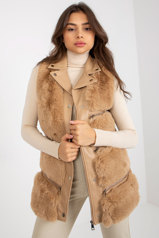 Bēša sieviešu eko ādas veste ar kažokādu