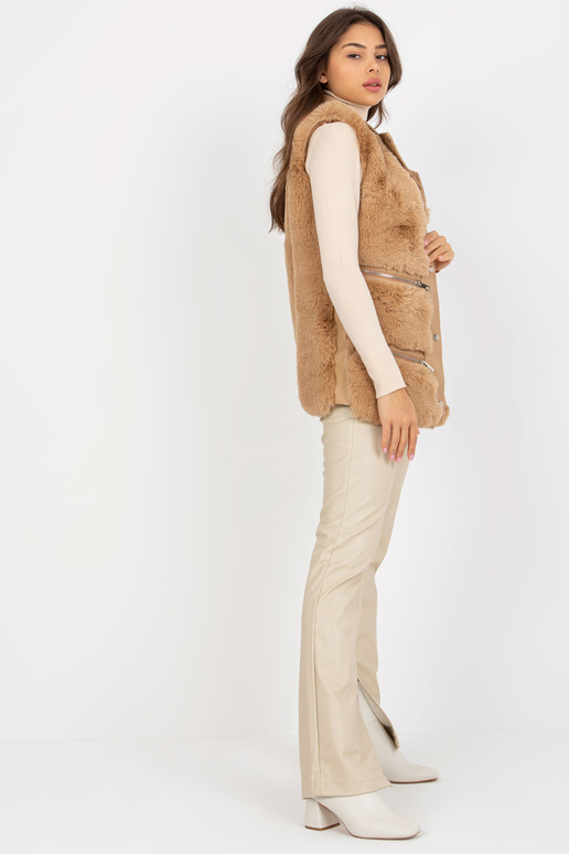 Bēša sieviešu eko ādas veste ar kažokādu