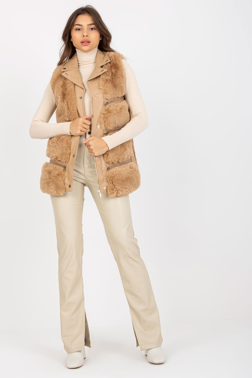 Bēša sieviešu eko ādas veste ar kažokādu