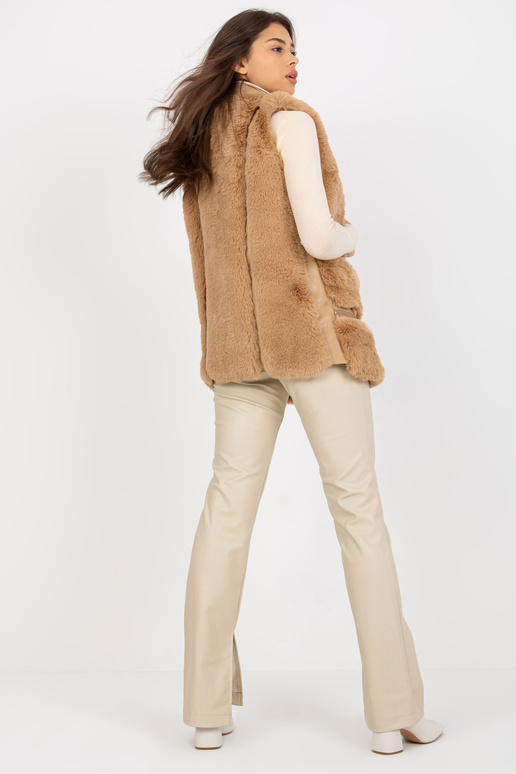 Bēša sieviešu eko ādas veste ar kažokādu