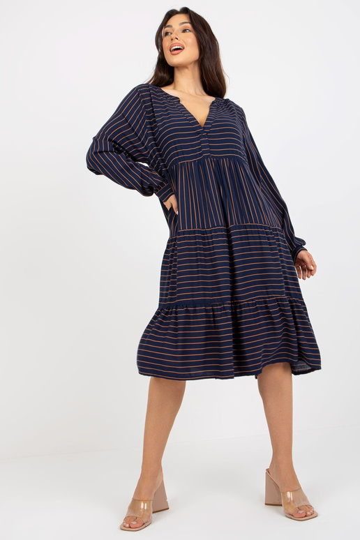 Tumši zila brīva svītraina kleita ar...