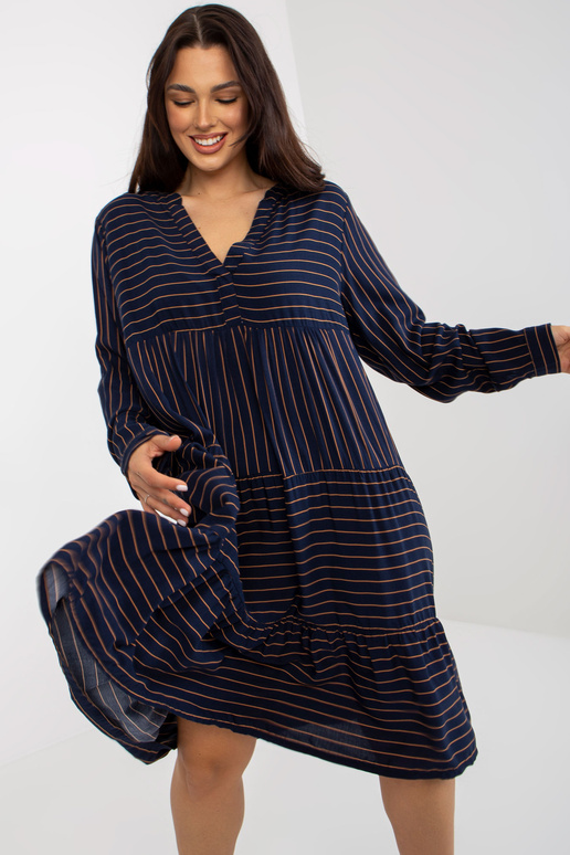 Tumši zila brīva svītraina kleita ar...