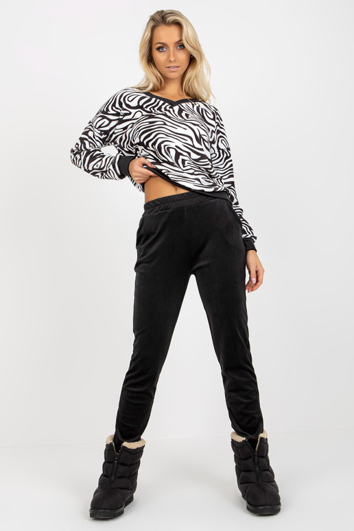 Komplekts aus weißem und schwarzem Velours mit Tier-Sweatshirt RUE PARIS