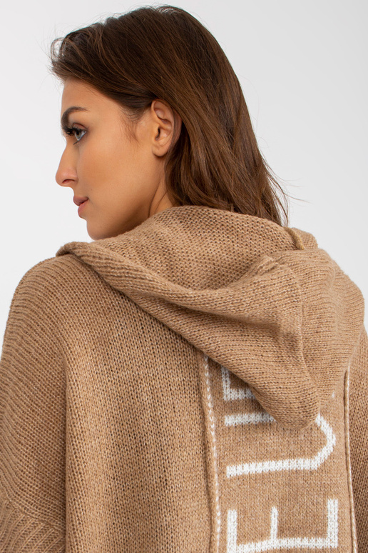 Tumši bēša trikotāžas jaka ar kapuci...