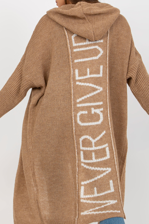 Tumši bēša trikotāžas jaka ar kapuci...